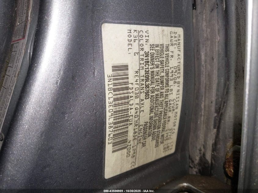 2009 Nissan Versa 1.8S VIN: 3N1BC13E09L387603 Lot: 43586989