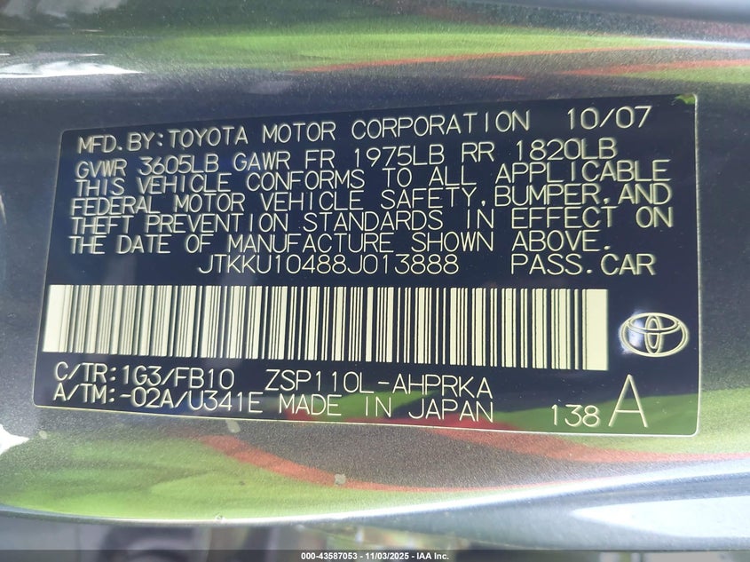 2008 Scion Xd VIN: JTKKU10488J013888 Lot: 43587053