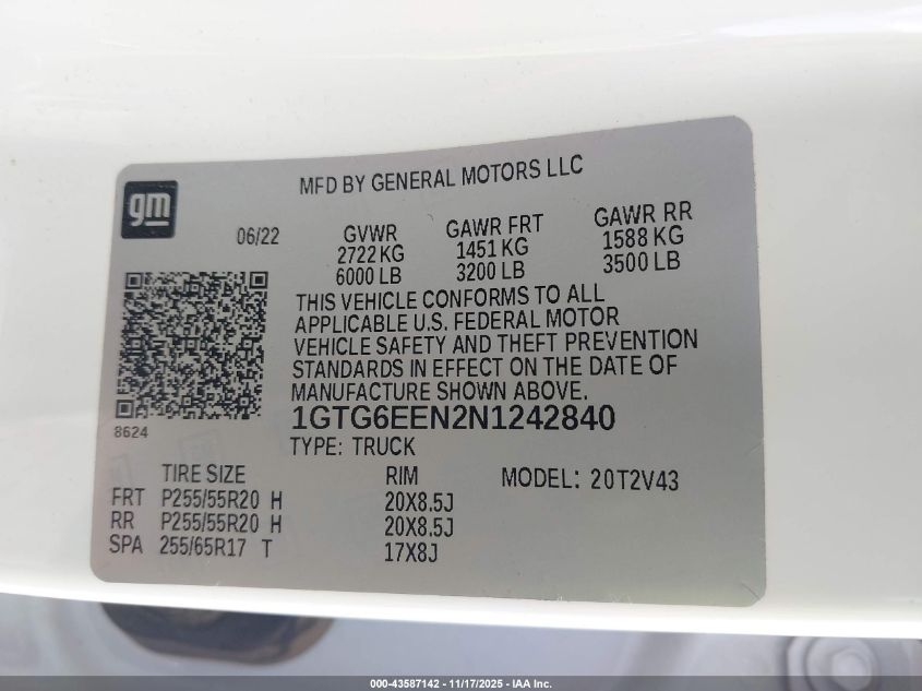 2022 GMC Canyon 4Wd Long Box Denali VIN: 1GTG6EEN2N1242840 Lot: 43587142