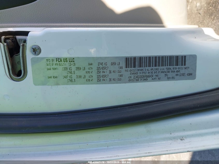 2019 Dodge Grand Caravan Se VIN: 2C4RDGBG8KR806434 Lot: 43587176