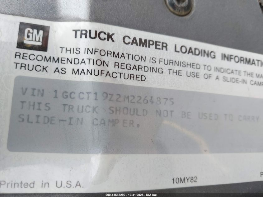 1991 Chevrolet S Truck S10 VIN: 1GCCT19Z2M2264875 Lot: 43587290