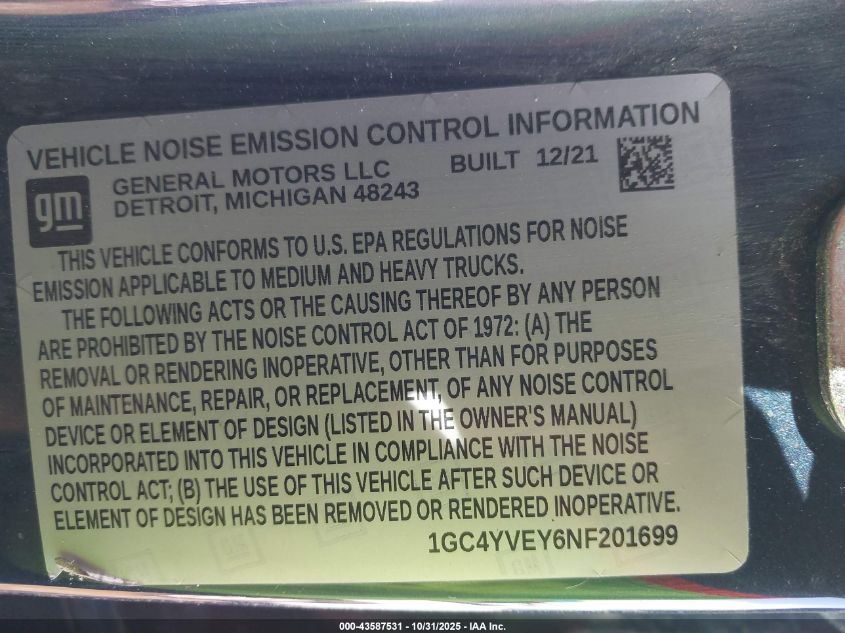 2022 Chevrolet Silverado 3500Hd 4Wd Long Bed High Country VIN: 1GC4YVEY6NF201699 Lot: 43587531