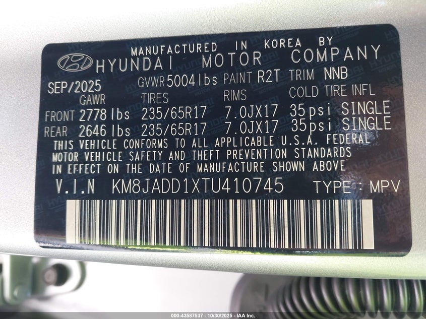 KM8JADD1XTU410745 2026 HYUNDAI TUCSON photo no. 5
