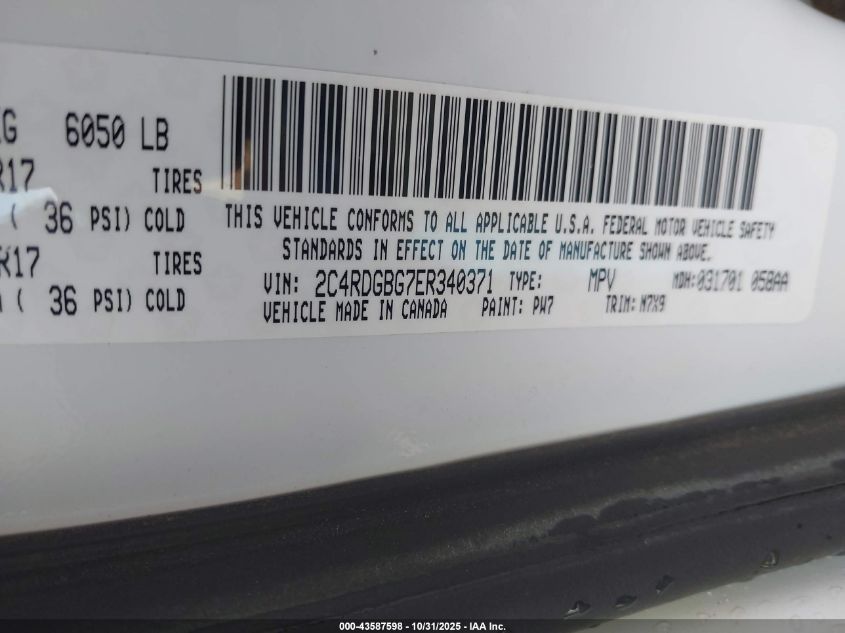 2014 Dodge Grand Caravan Se 30Th Anniversary VIN: 2C4RDGBG7ER340371 Lot: 43587598