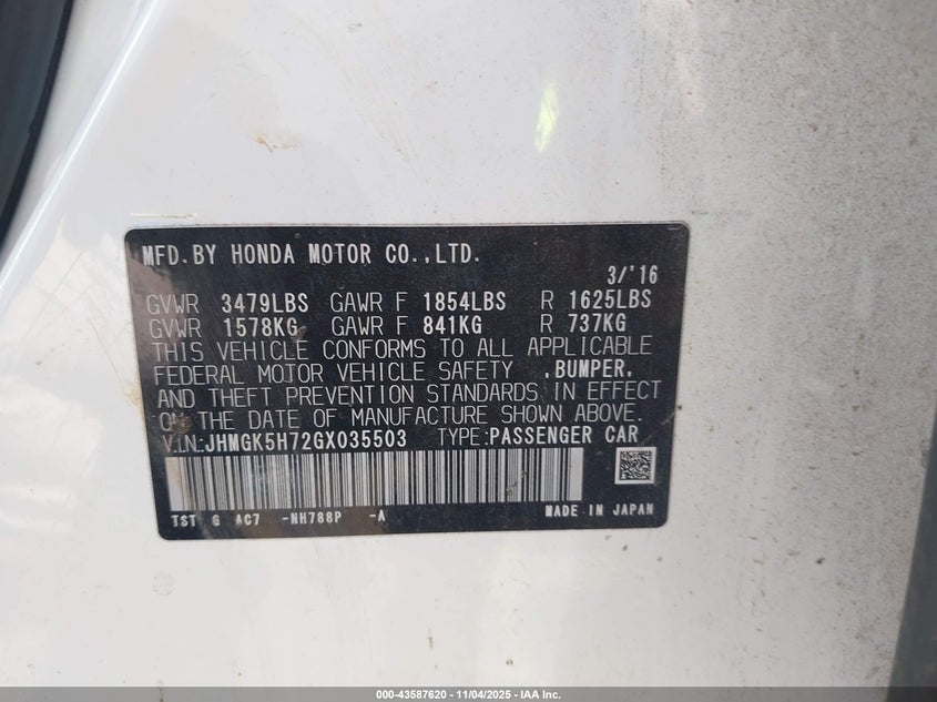 2016 HONDA FIT EX - JHMGK5H72GX035503