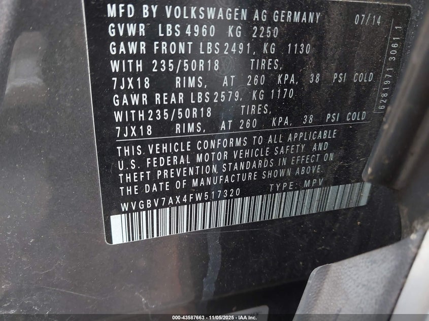 2015 VOLKSWAGEN TIGUAN SEL - WVGBV7AX4FW517320