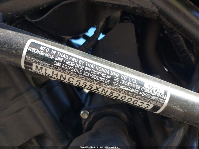 2022 HONDA CBF300 NA - MLHNC555XN5200633