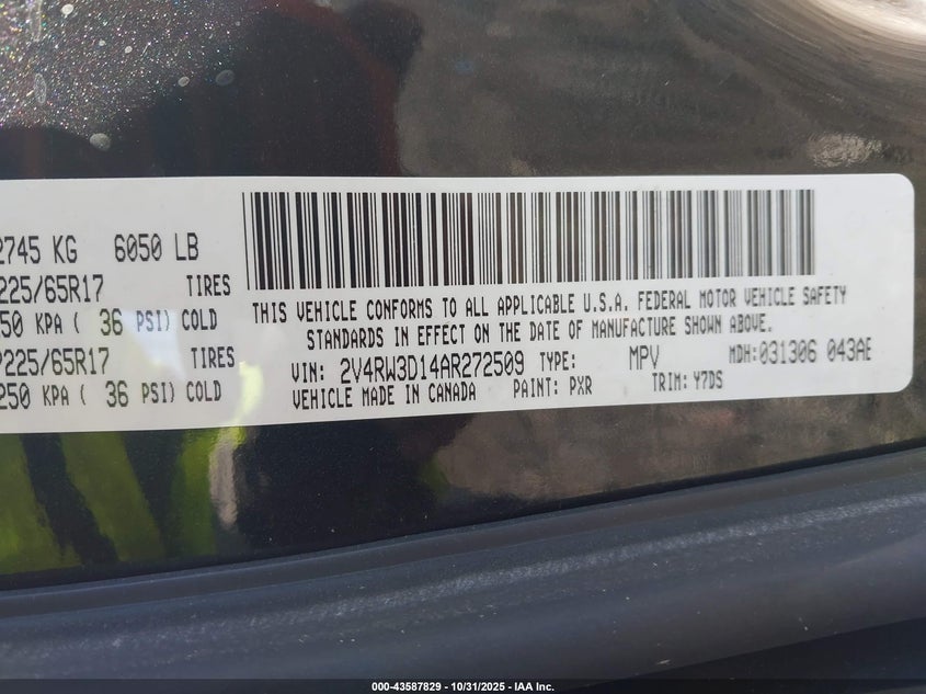 2010 Volkswagen Routan Se VIN: 2V4RW3D14AR272509 Lot: 43587829