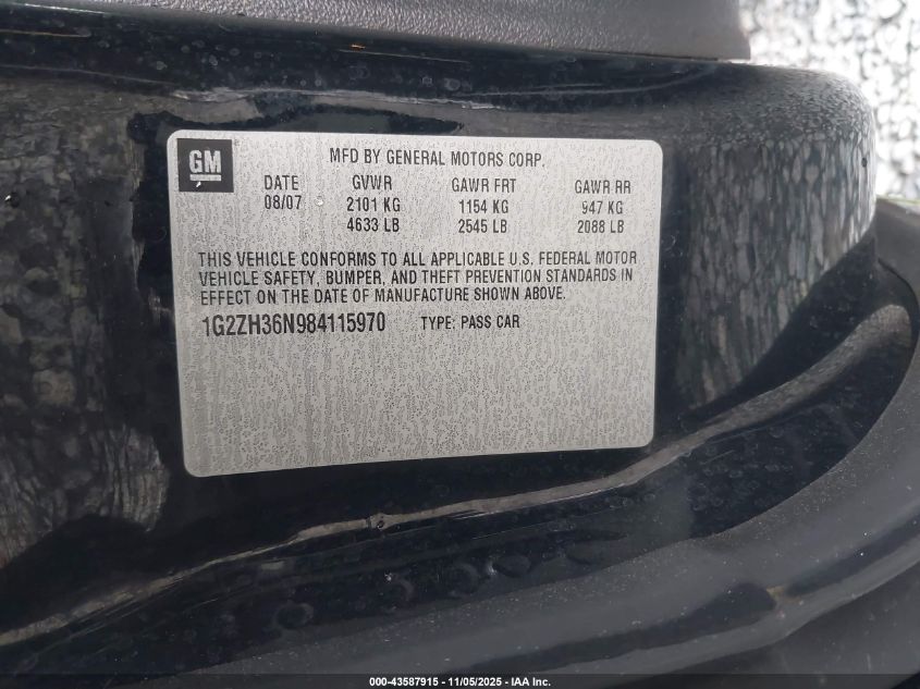 2008 Pontiac G6 Gt VIN: 1G2ZH36N984115970 Lot: 43587915