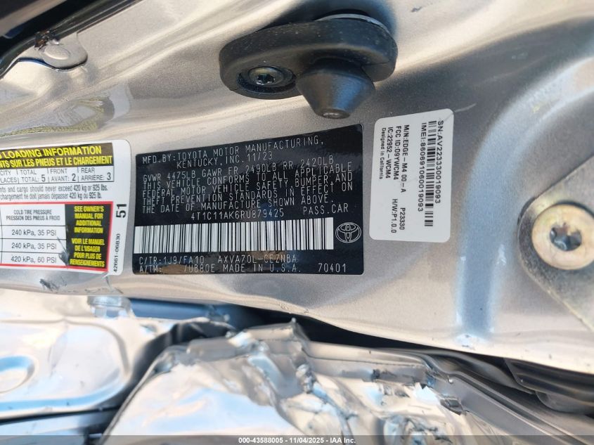 2024 Toyota Camry Le VIN: 4T1C11AK6RU879425 Lot: 43588005