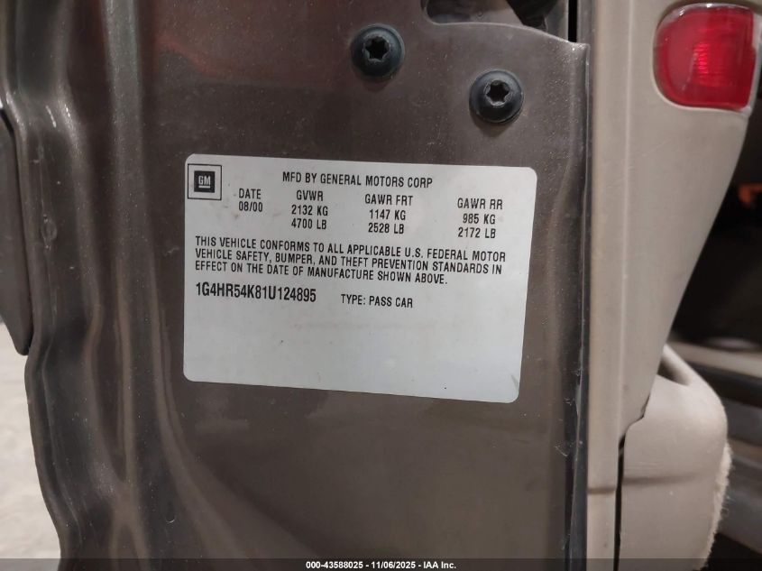 2001 Buick Lesabre Limited VIN: 1G4HR54K81U124895 Lot: 43588025