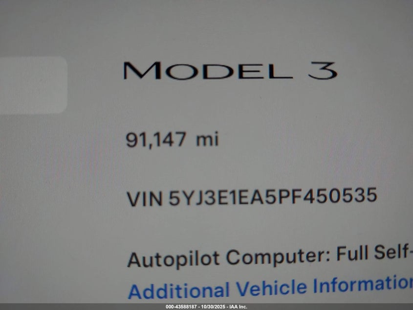 2023 Tesla Model 3 Rear-Wheel Drive VIN: 5YJ3E1EA5PF450535 Lot: 43588187