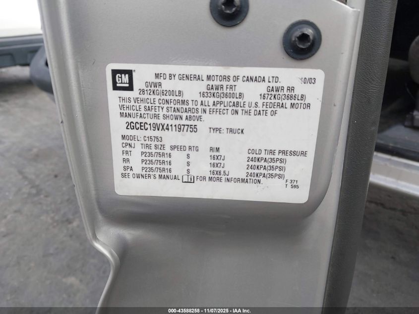 2004 Chevrolet Silverado 1500 Ls VIN: 2GCEC19VX41197755 Lot: 43588258