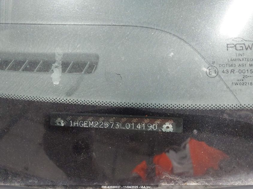 2003 Honda Civic Lx VIN: 1HGEM22573L014190 Lot: 43588337