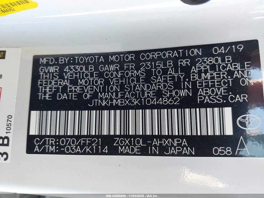 2019 TOYOTA C-HR XLE JTNKHMBX3K1044862