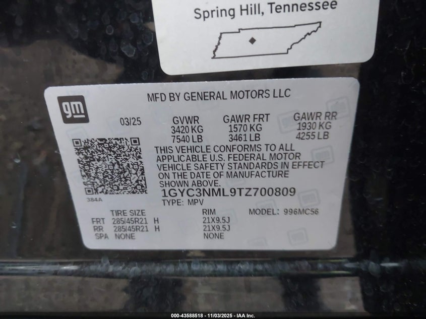 2026 CADILLAC VISTIQ SPORT 1GYC3NML9TZ700809