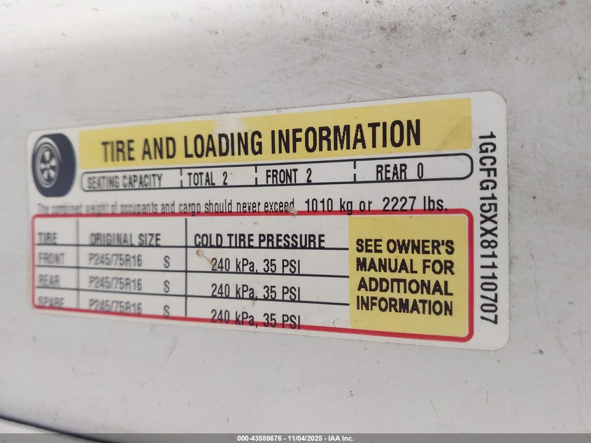 2008 Chevrolet Express Work Van VIN: 1GCFG15XX81110707 Lot: 43588676