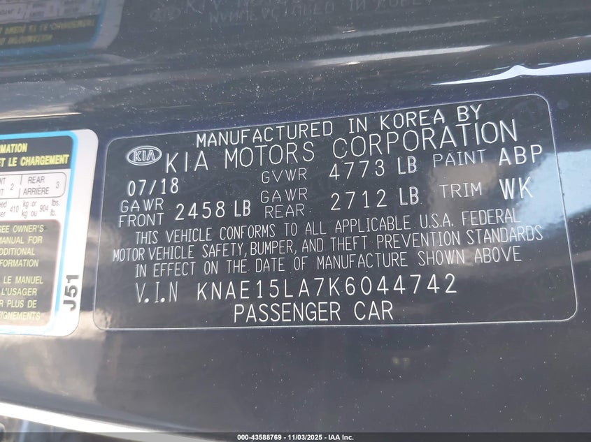 2019 KIA STINGER KNAE15LA7K6044742