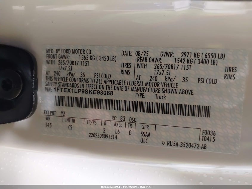 1FTEX1LP9SKE93068 2025 FORD F-150 photo no. 5