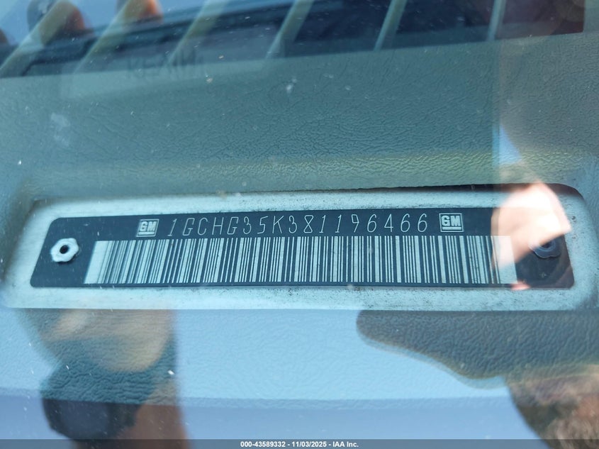 2008 Chevrolet Express Work Van VIN: 1GCHG35K381196466 Lot: 43589332