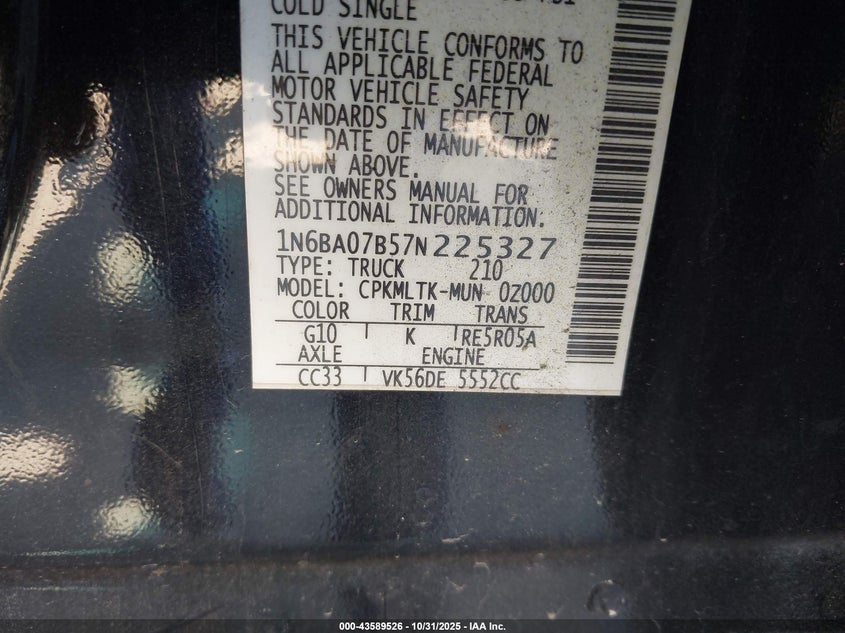 1N6BA07B57N225327 2007 NISSAN TITAN photo no. 9