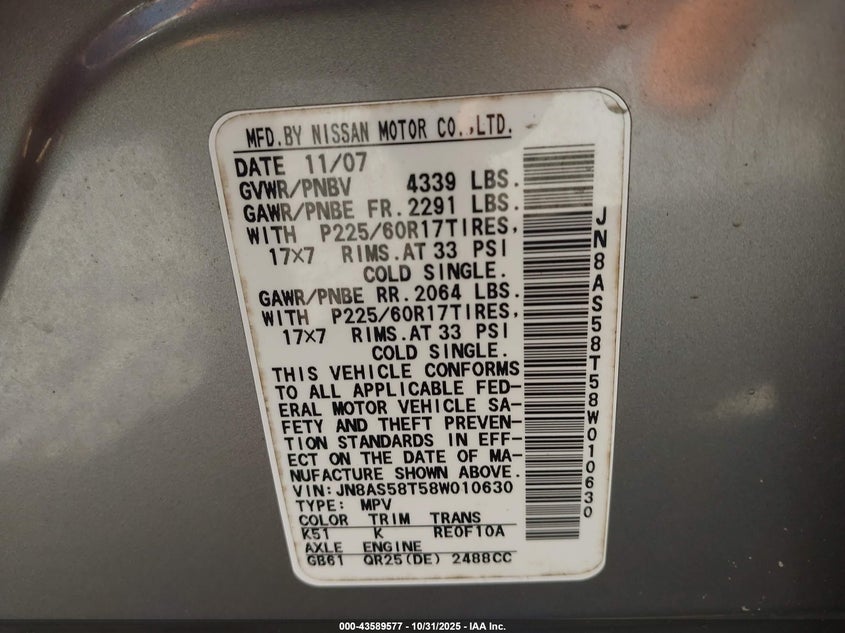 JN8AS58T58W010630 2008 NISSAN ROGUE photo no. 9
