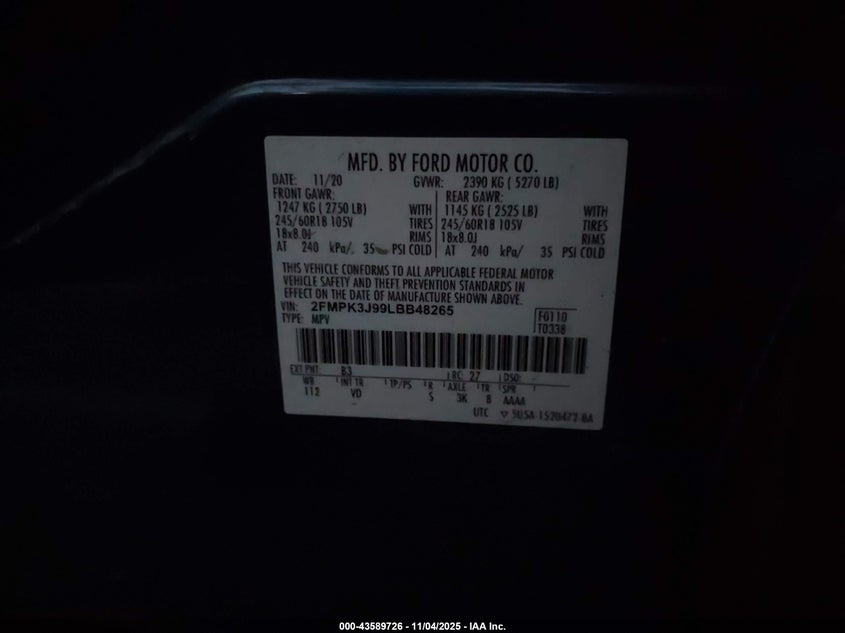 2020 FORD EDGE SEL - 2FMPK3J99LBB48265