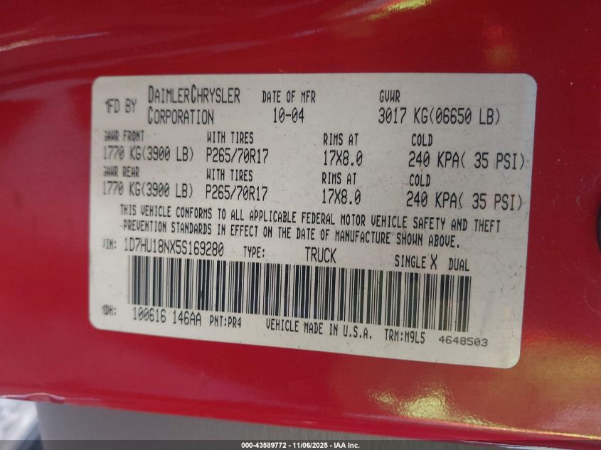 2006 Dodge Ram 1500 Laramie/Slt/Slt/Trx4 Off Road/Sport/St VIN: 1D7HU18NX6S169280 Lot: 43589772