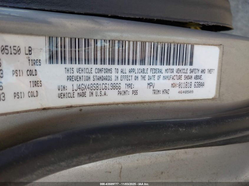 2001 Jeep Grand Cherokee Laredo VIN: 1J4GX48S81C619866 Lot: 43589777