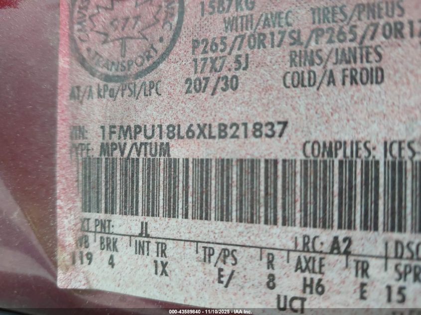 1999 Ford Expedition Eddie Bauer/Xlt VIN: 1FMPU18L6XLB21837 Lot: 43589840