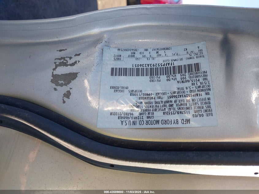 1FAFP55293A236051 2003 FORD TAURUS photo no. 9