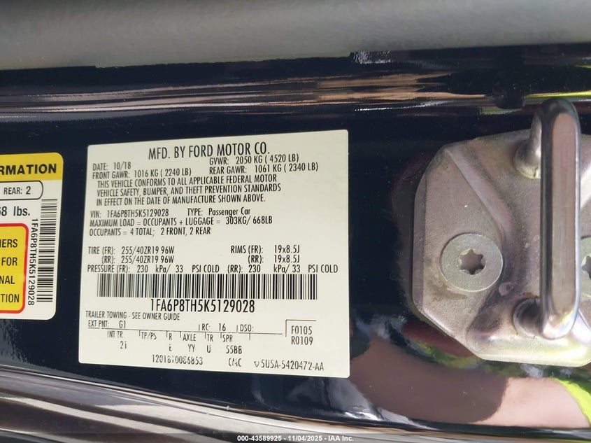 2019 FORD MUSTANG ECOBOOST - 1FA6P8TH5K5129028