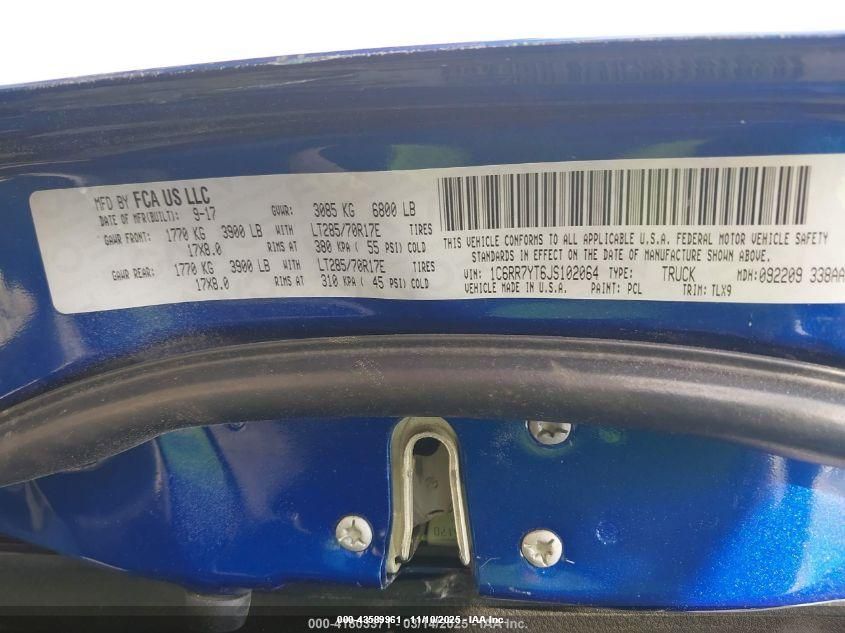 2018 Ram 1500 Rebel 4X4 5'7 Box VIN: 1C6RR7YT6JS102064 Lot: 43589961