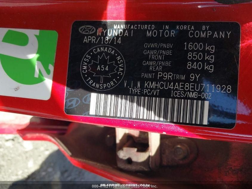 2014 Hyundai Accent Gls VIN: KMHCU4AE8EU711928 Lot: 43589986