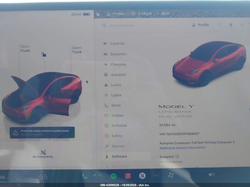 2023 Tesla Model Y Awd/Long Range Dual Motor All-Wheel Drive VIN: 7SAYGDEE1PF668687 Lot: 43590228