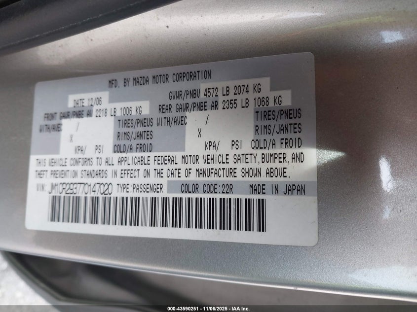 2007 Mazda Mazda5 Sport VIN: JM1CR293770147020 Lot: 43590251