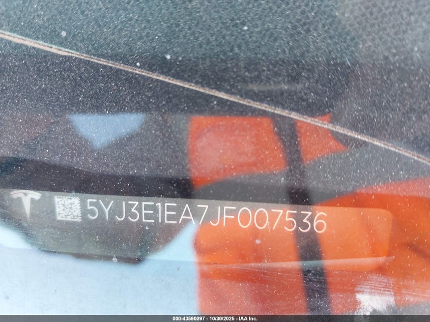2018 Tesla Model 3 Long Range/Mid Range VIN: 5YJ3E1EA7JF007536 Lot: 43590297