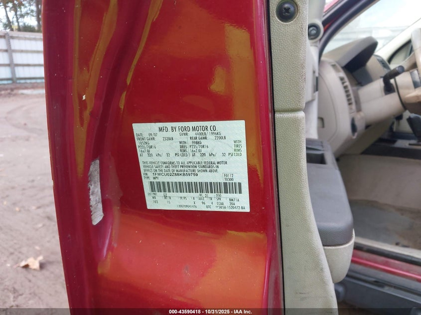 1FMCU02Z88KB59759 2008 FORD ESCAPE photo no. 9