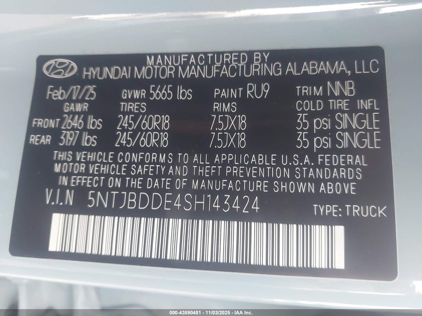 2025 HYUNDAI SANTA CRUZ SEL - 5NTJBDDE4SH143424