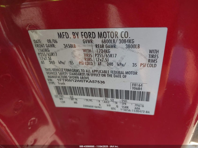 1FTRW12W07KA57536 2007 FORD F-150 photo no. 9