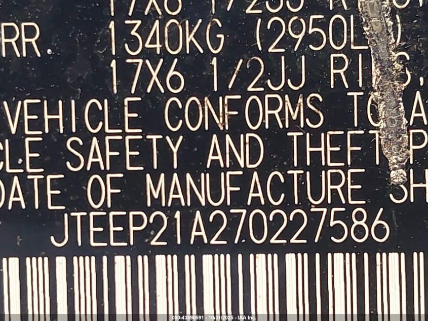 2007 Toyota Highlander Limited V6 VIN: JTEEP21A270227586 Lot: 43590591