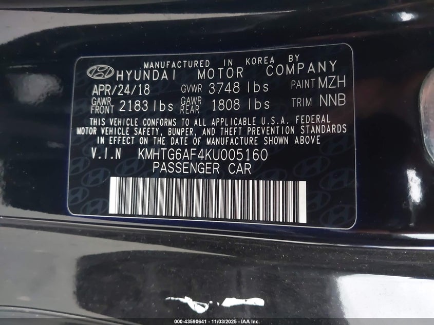 2019 HYUNDAI VELOSTER 2.0 - KMHTG6AF4KU005160