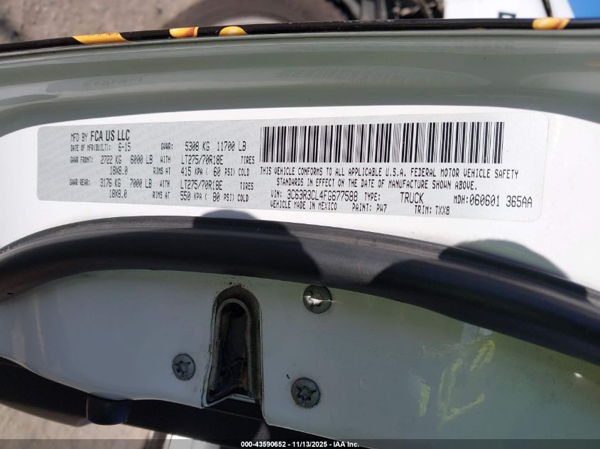 2015 Ram 3500 Tradesman VIN: 3C63R3CL4FG677588 Lot: 43590652