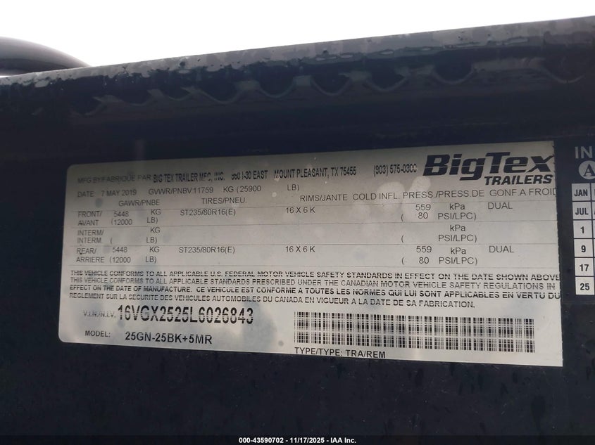 16VGX2525L6026843 2020   photo no. 9