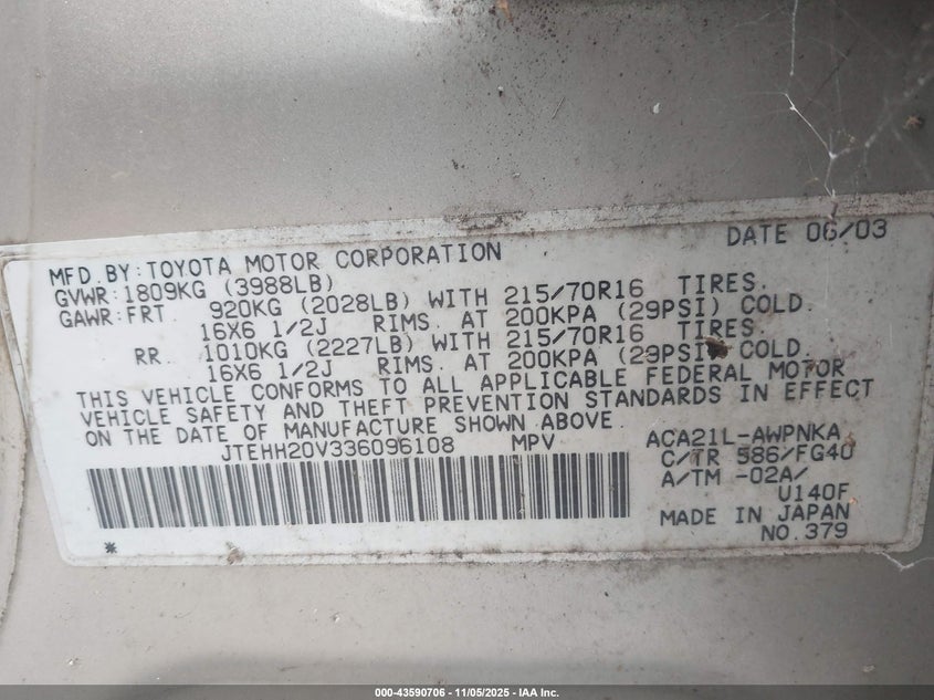 JTEHH20V336096108 2003 TOYOTA RAV 4 photo no. 9