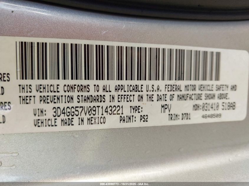 2009 Dodge Journey Sxt VIN: 3D4GG57V09T143221 Lot: 43590773