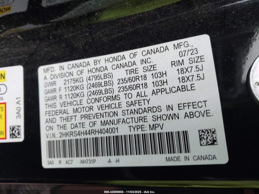 2024 HONDA CR-V EX AWD 2HKRS4H44RH404001
