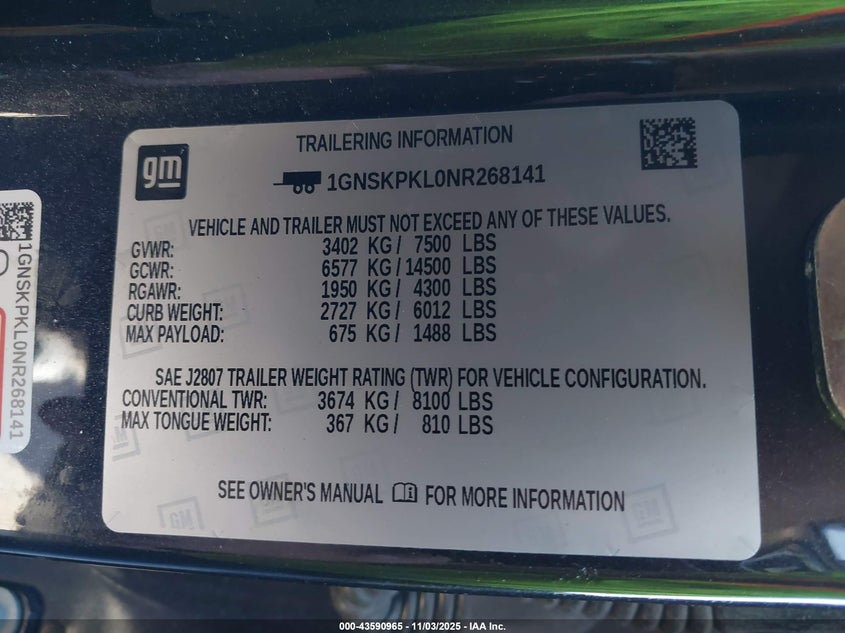 2022 CHEVROLET TAHOE 4WD Z71 - 1GNSKPKL0NR268141