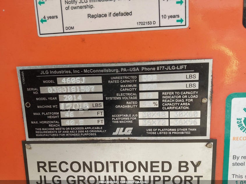 2021 JLG 460SJ(VIN: 03001815070000000