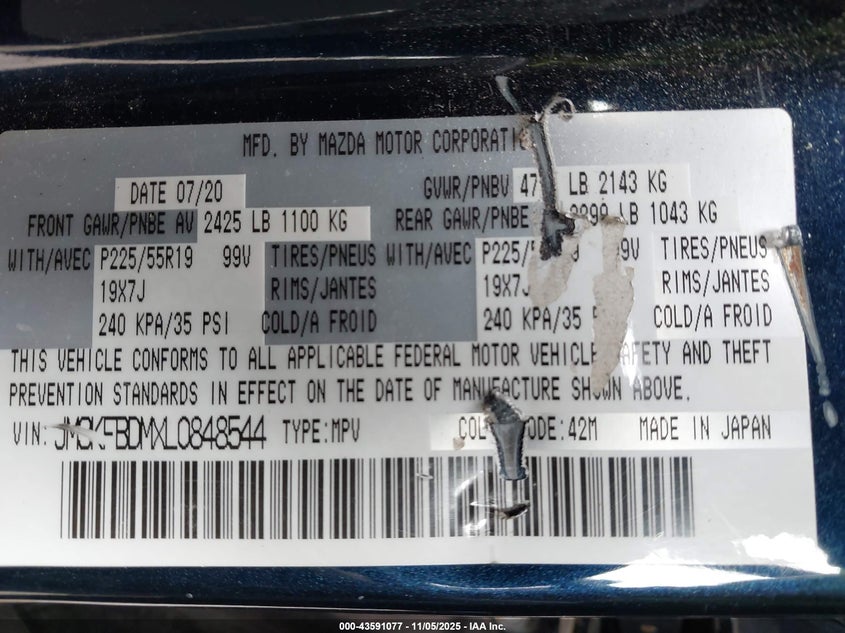 2020 MAZDA CX-5 GRAND TOURING JM3KFBDMXL0848544